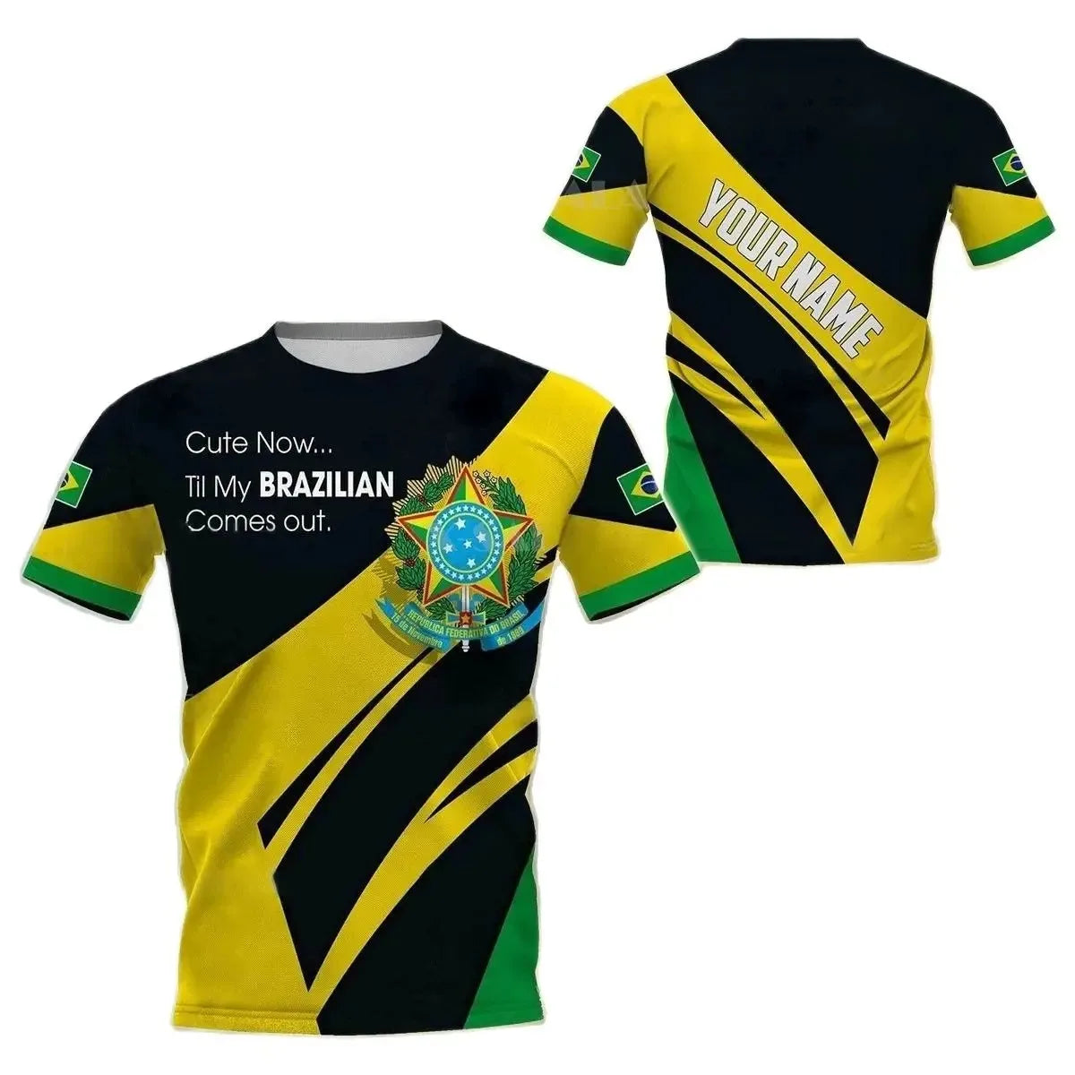 Brazil Flag Soccer 3D Harajuku Print Men's Children Sports Casual Short Sleeve Crew Neck Even Size Summer Jersey Comfortable - Empire P.E