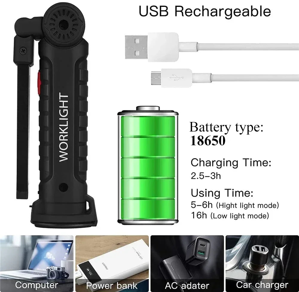 COB LED Work Light Dimmable USB Rechargeable LED Flashlight - Empire P.E