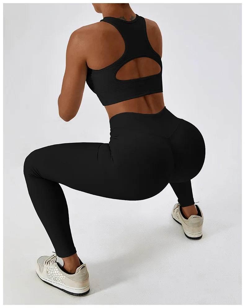 2PCS Seamless Yoga Set Gym Clothes Sportswear Yoga Suits For Women Fitness Rib Tracksuits Sports Bra Gym Leggings Sports Suits - Empire P.E