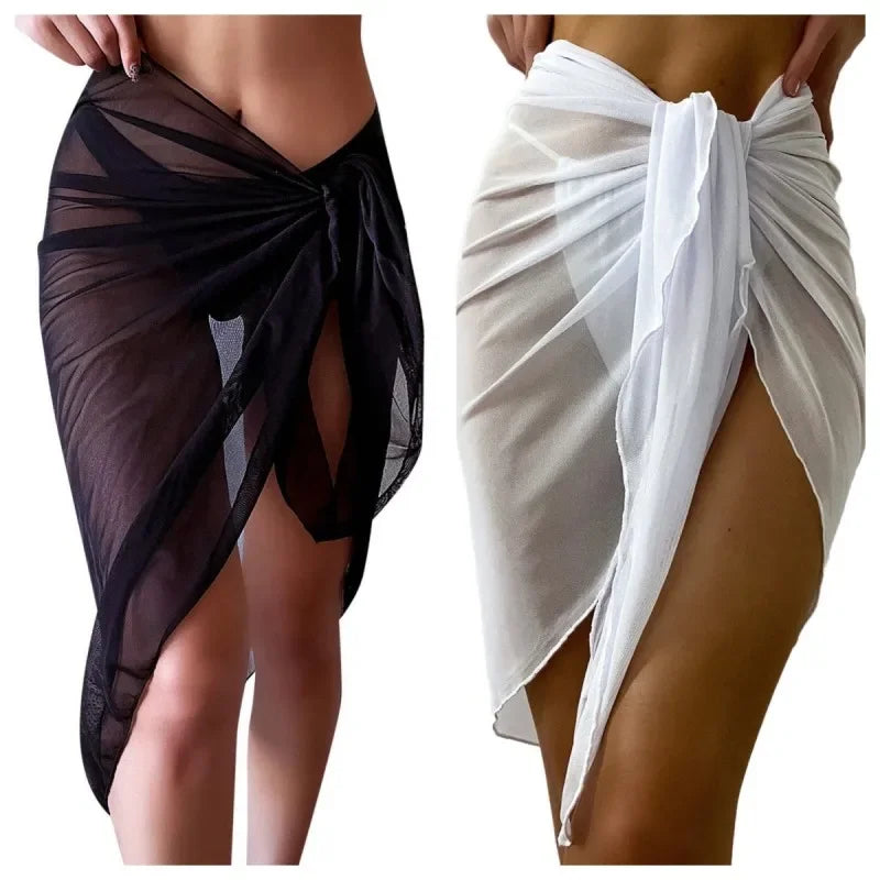 Sheer Wrap Knot Waist Swimsuit Cover Up Skirt