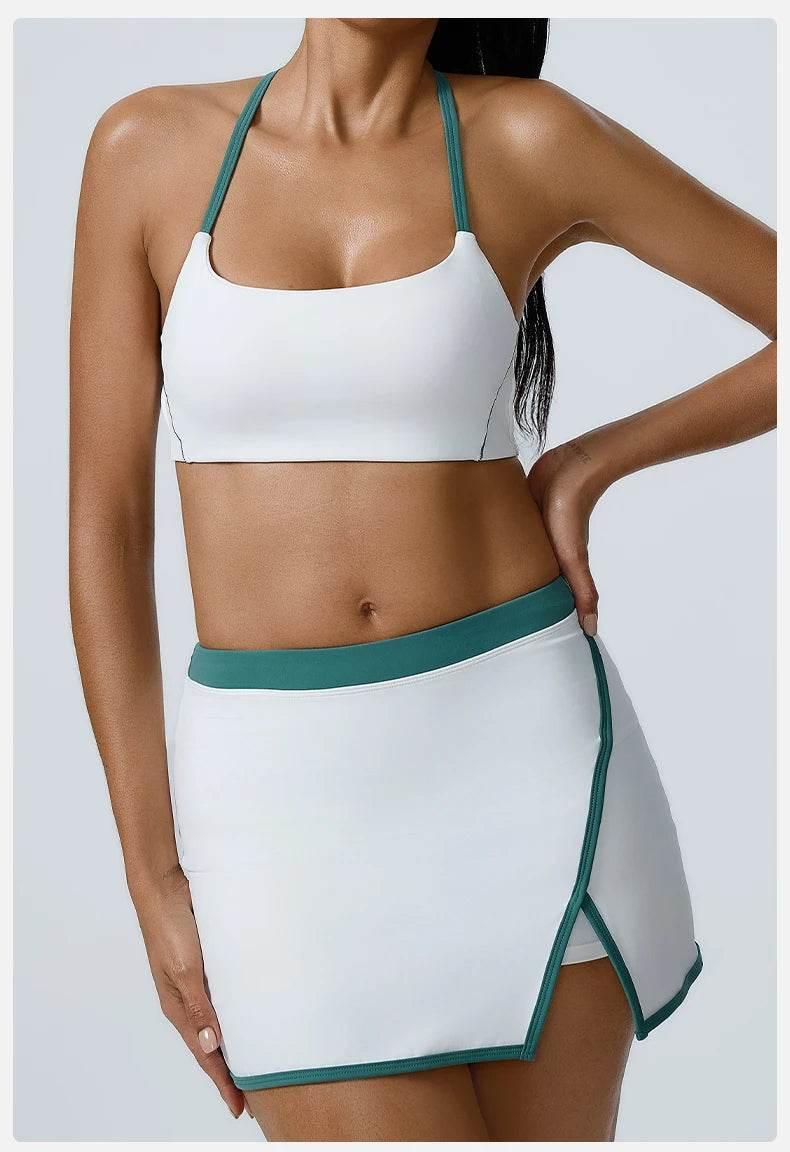 Yoga Women Workout Bra and Shorts Two Piece Patchwork Open Back Elastic Fitness Yoga Outfit Sport Set Women - Empire P.E