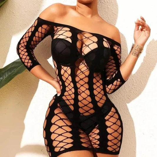 Hollow Out Sheer Mesh Bodycon Mini Dress - Empire P.E