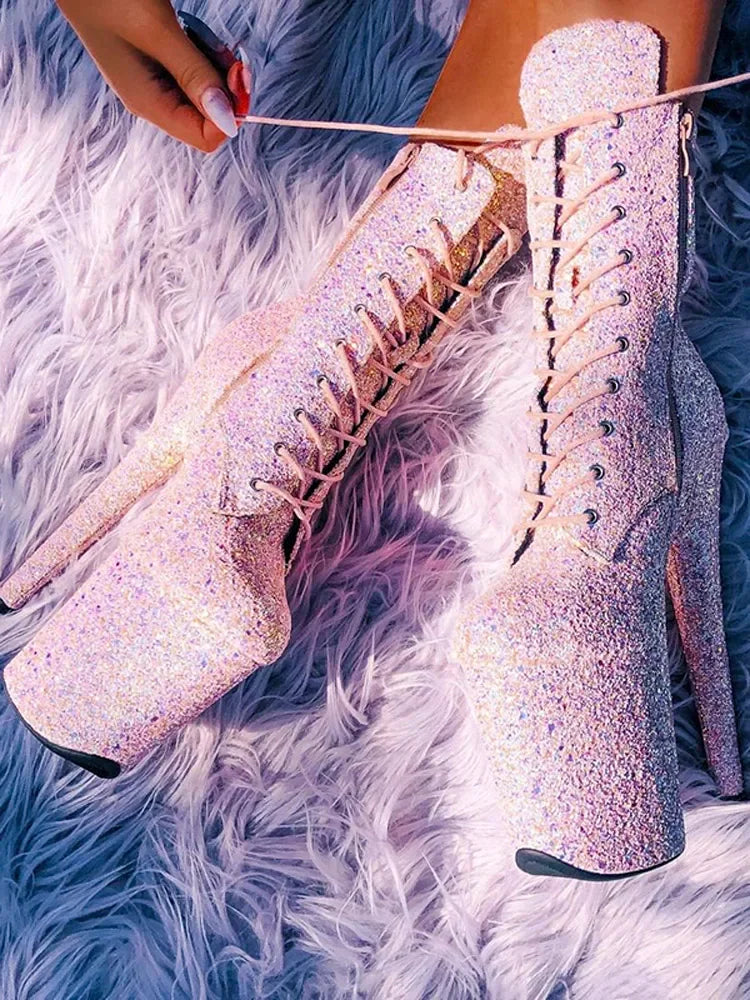 exotic ultra-high heel nightclub sexy Lace-up 20cm pole dance boots - Empire P.E