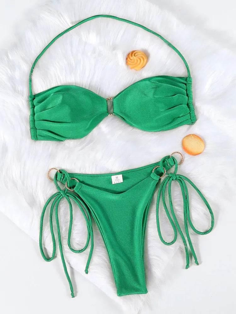 Solid Color Bikinis Push Up Swimwear Women Halter Bikini Set - Empire P.E