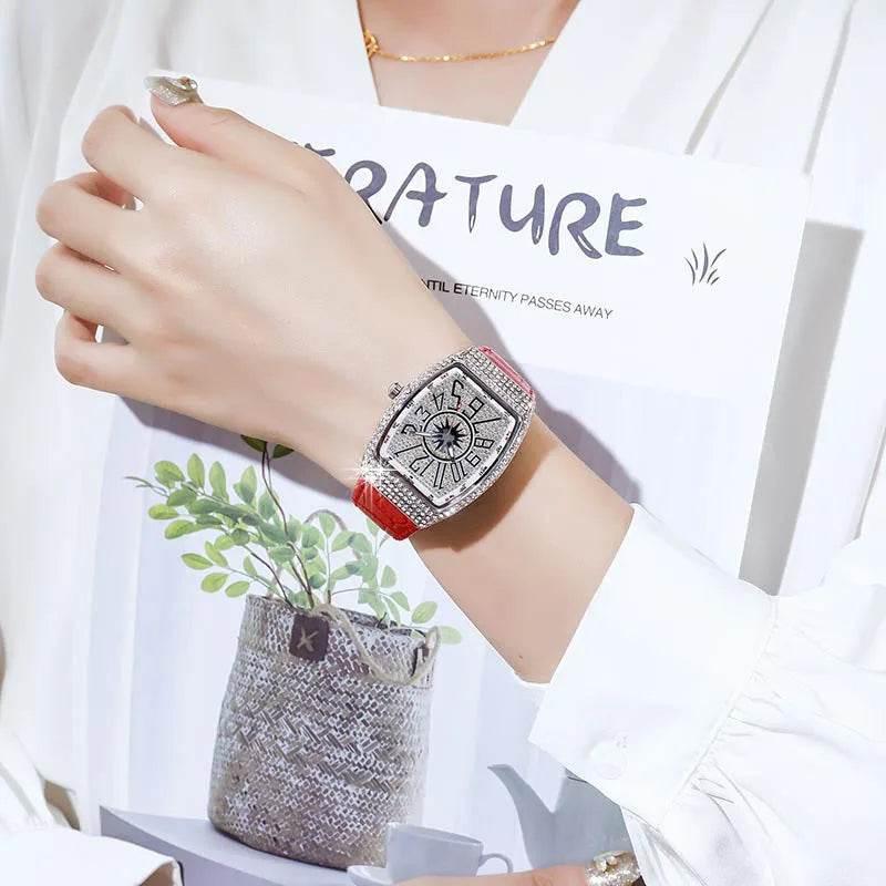 The Tonneau Minimalist Waterproof Women Ultra Thin Watches Leather Band Fashion Diamond-encrusted Quartz Watch Relogio Feminina - Empire P.E