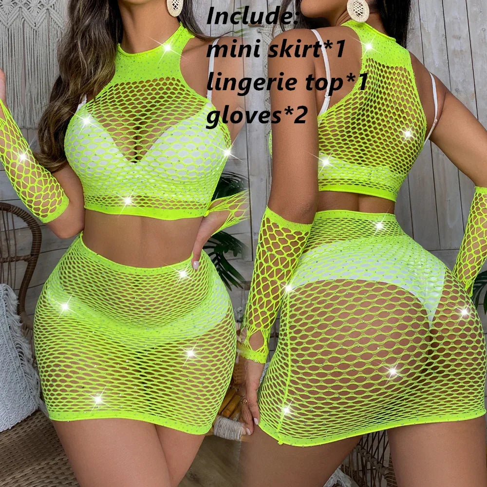 Diamonds Mini Skirt Club Sexy Party Wear Sheer - Empire P.E