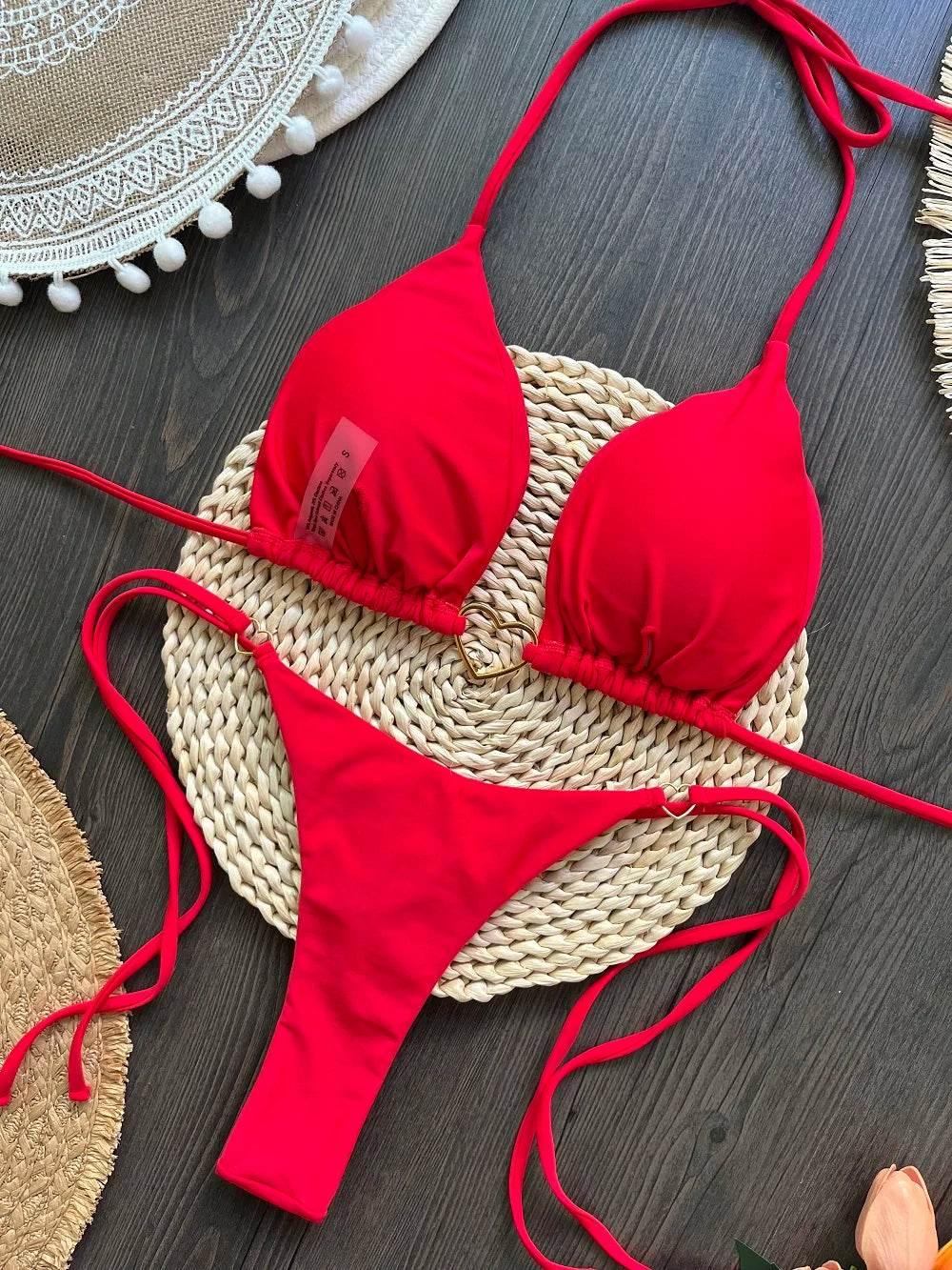 RUOTONSEPT Sexy Halter Solid color Bikini Set Women's Swimsuit Two-piece Triangle Thong Swimwear Bathing Suit Brazilian Biquinis - Empire P.E