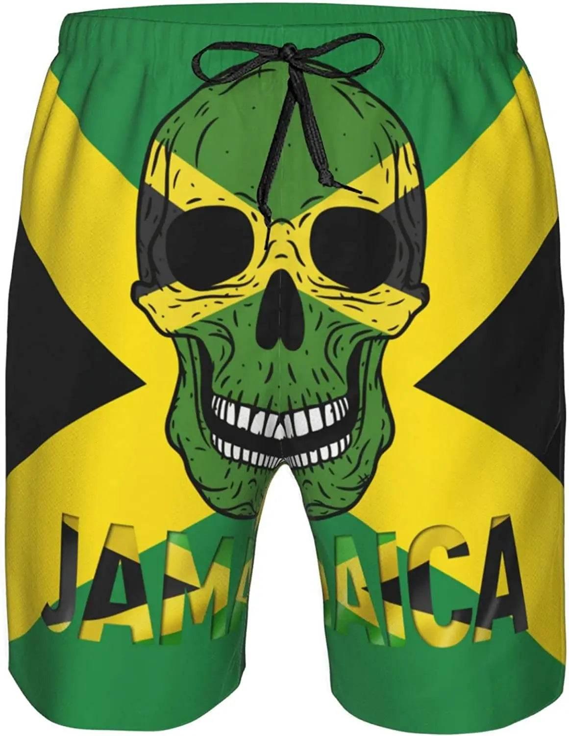Jamaican Flag Mens Beach Shorts Swimming Trunks Board Shorts Elastic Waist with Pocket - Empire P.E