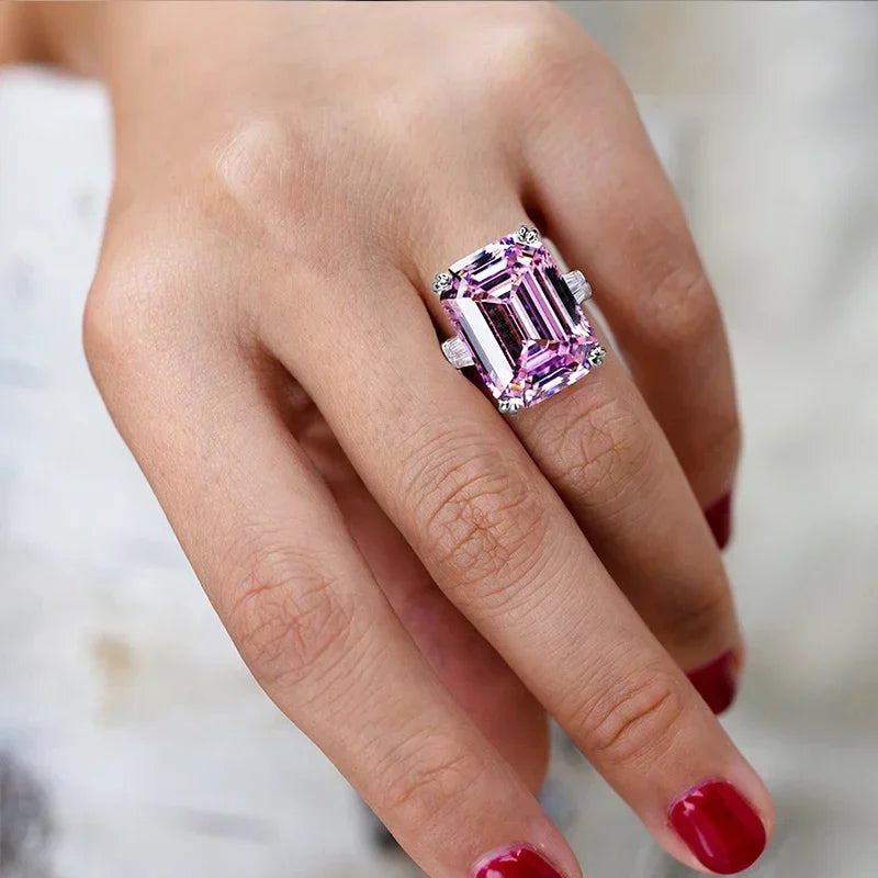 New Simple Shiny Big Rectangle Zircon Women Rings White/Pink Stones - Empire P.E