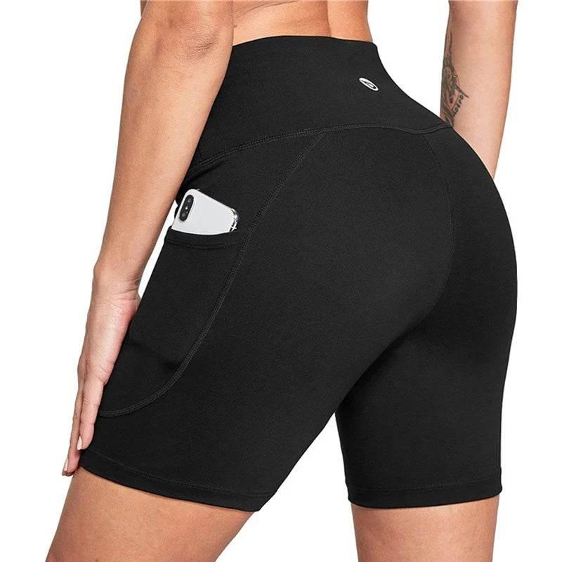 Leggings Women High Waist Yoga Sport Shorts Biker Shorts Women Sports Leggings For Fitness Cross Waist Pocket Yoga Pant - Empire P.E