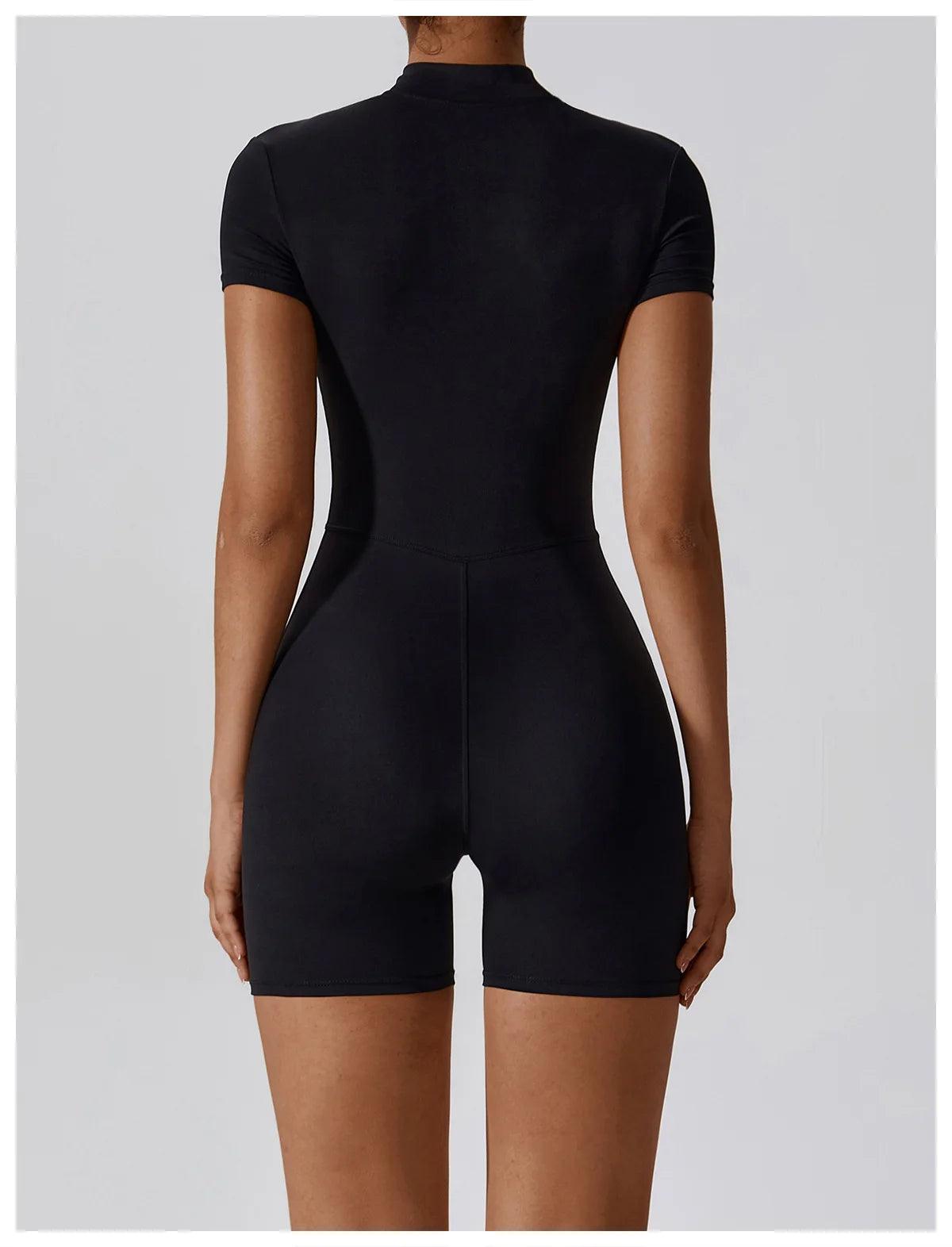 Yoga Set Women's One-Piece Suit Zipper Short Sleeve Gym Push Up Workout Clothes Fitness Short Bodysuit Sportswear Jumpsuits - Empire P.E