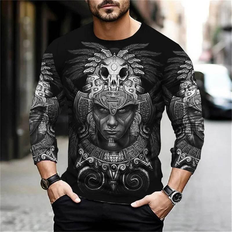 2024 Mexico Aztec Graphic T Shirts For Men Vintage 3d Printed Long Sleeve Tees Street Hip Hop Oversized T-Shirt Male Clothing - Empire P.E