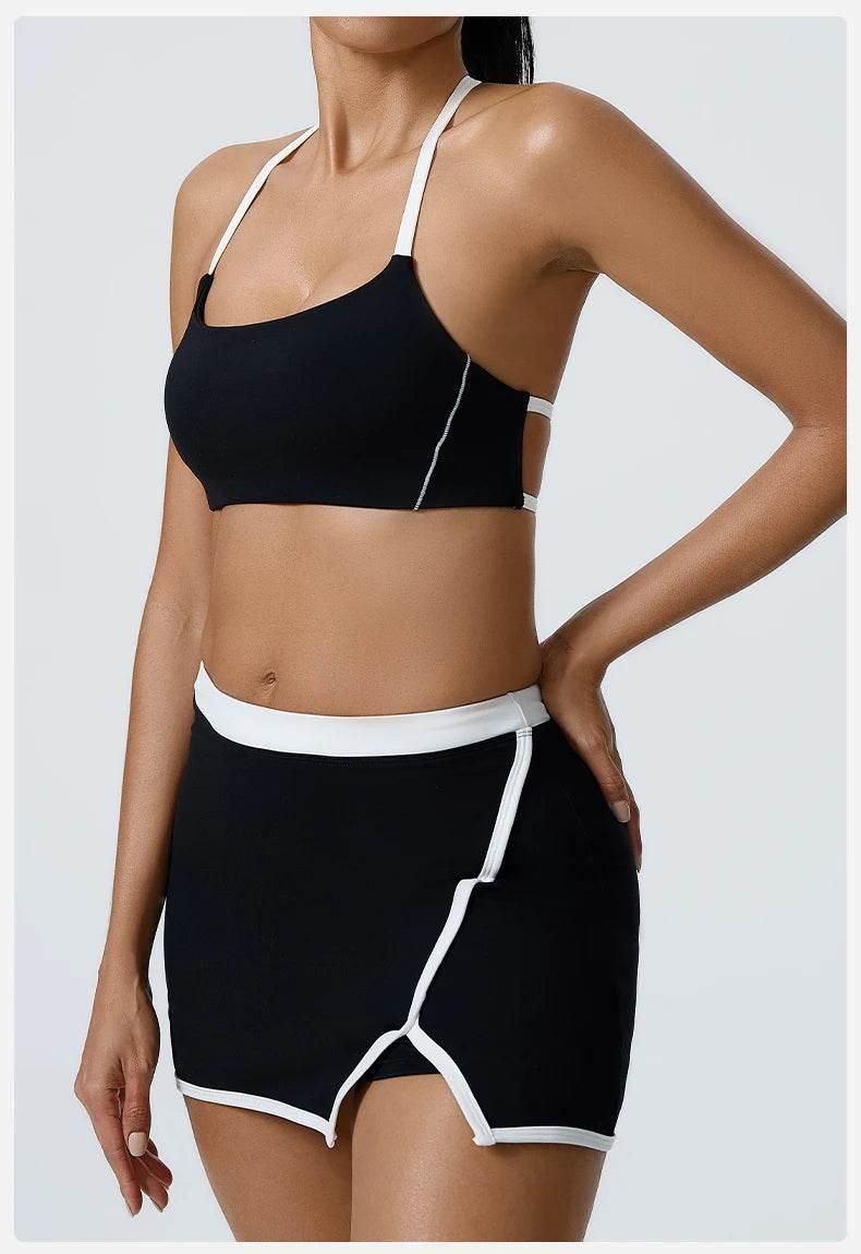 Yoga Women Workout Bra and Shorts Two Piece Patchwork Open Back Elastic Fitness Yoga Outfit Sport Set Women - Empire P.E