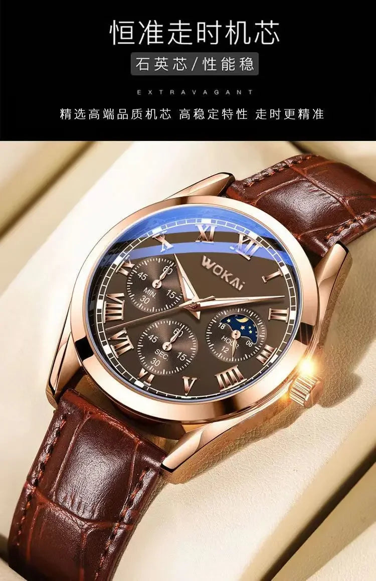 Fashion Business Three-Eye Roman Dial Bamboo Belt Quartz Watch - Empire P.E