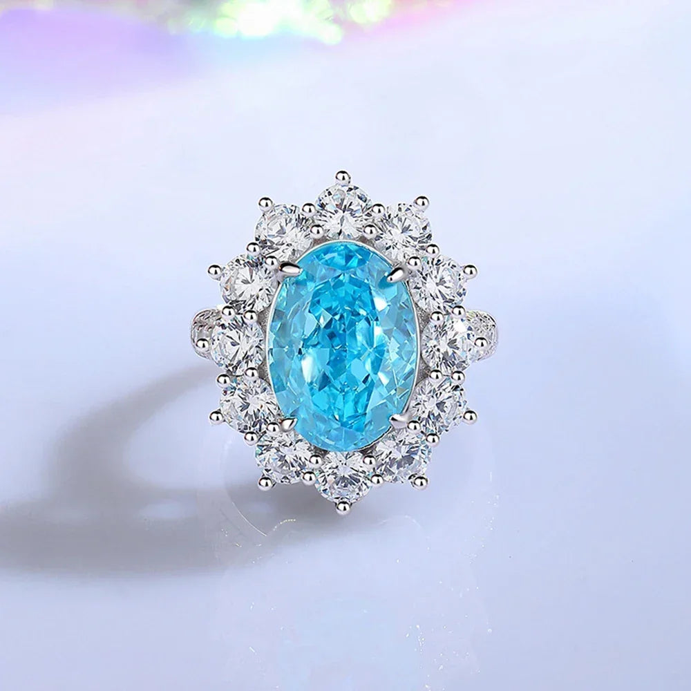 925 Sterling Silver 10*14 MM Oval Ruby Aquamarine High Carbon Diamond Gemstone - Empire P.E