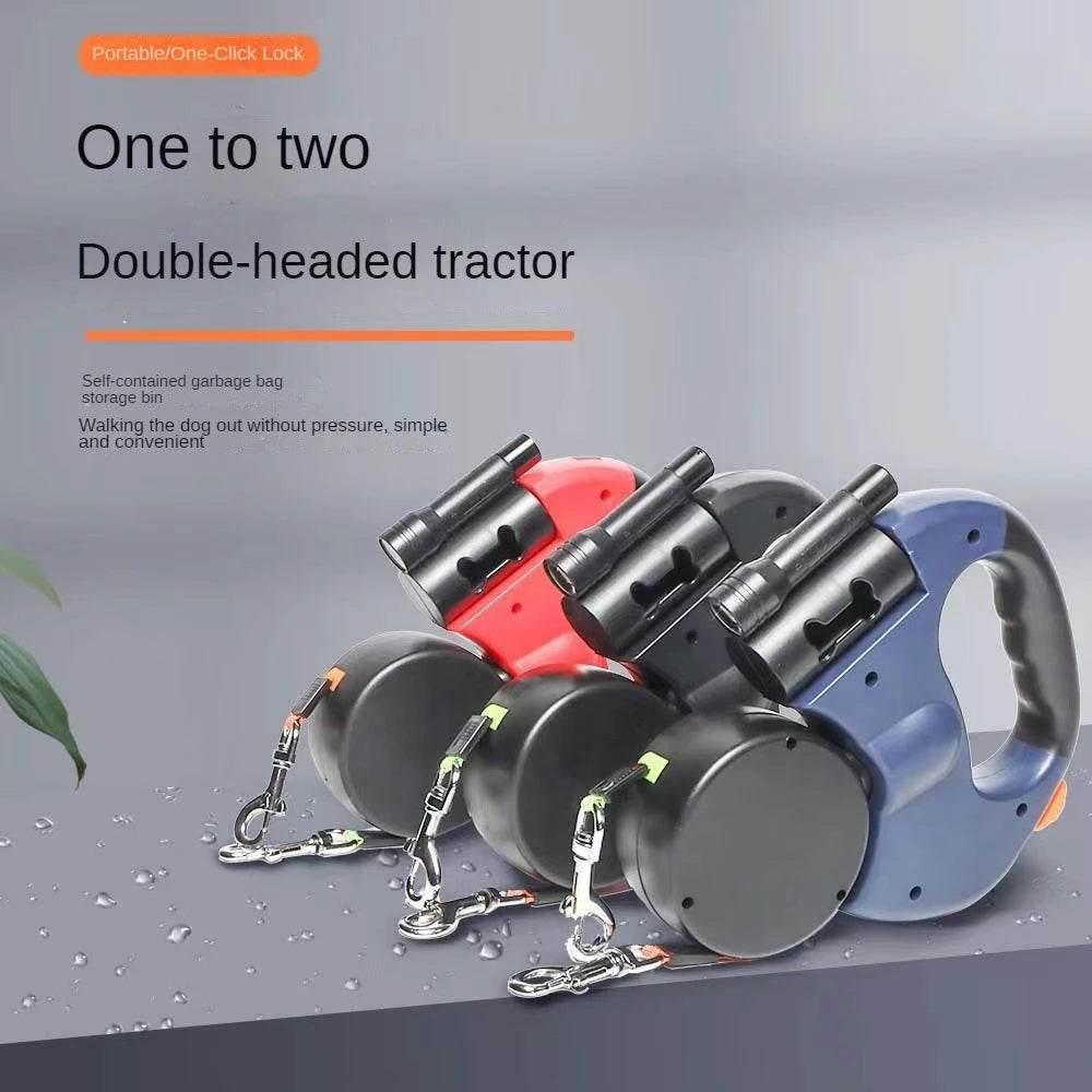 Double dog Leash Light retractable roulette double end leash Portable rotating pet leash for 2 dogs walking pet supplies - Empire P.E