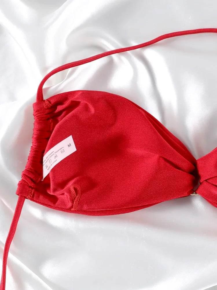 Solid Color Bikinis Push Up Swimwear Women Halter Bikini Set - Empire P.E