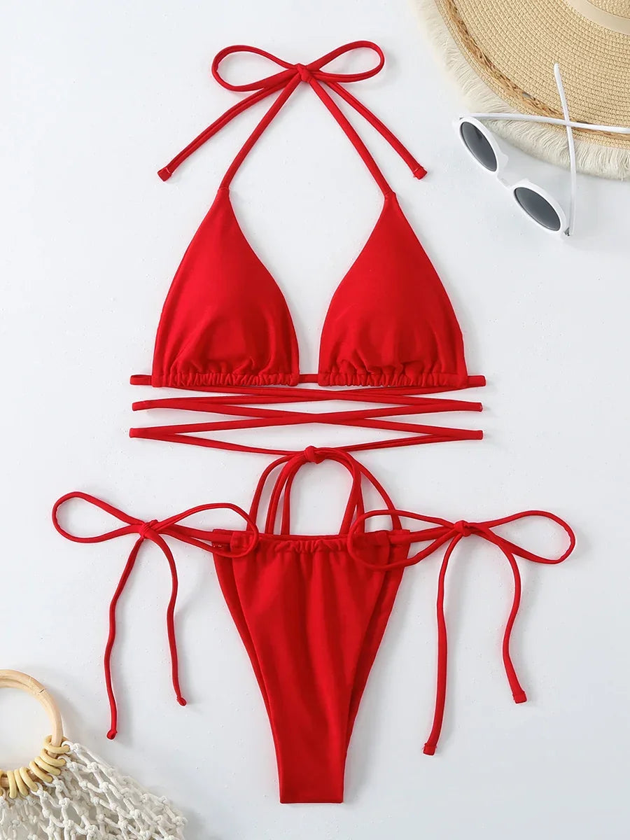 Criss Cross Swimwear Bandage Thong Bikinis Set 2 Piece - Empire P.E