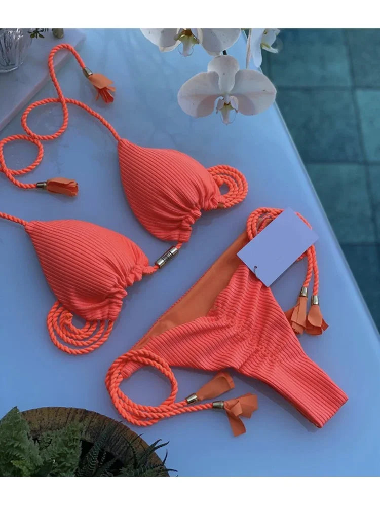 New Women Bikini Backless Rope Triangle Swimsuit Multicolor - Empire P.E