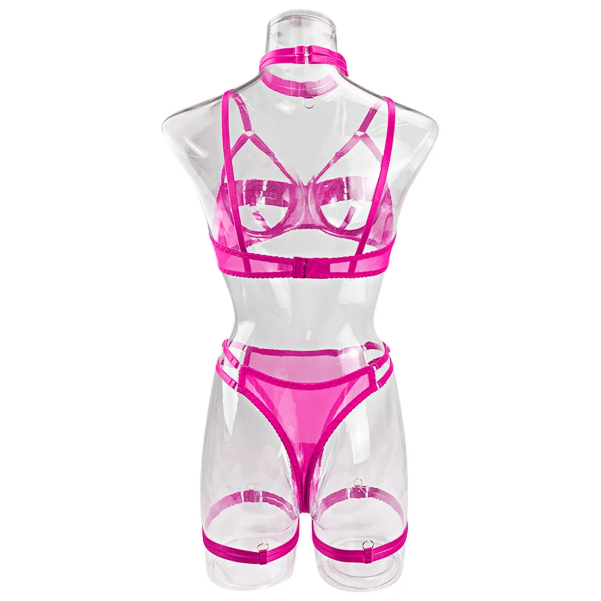 Yimunancy 4-Piece Bandage Erotic Set Women Choker Cut Out Solid Vintage Purple Sexy Lingerie Set Breif Kit - Empire P.E