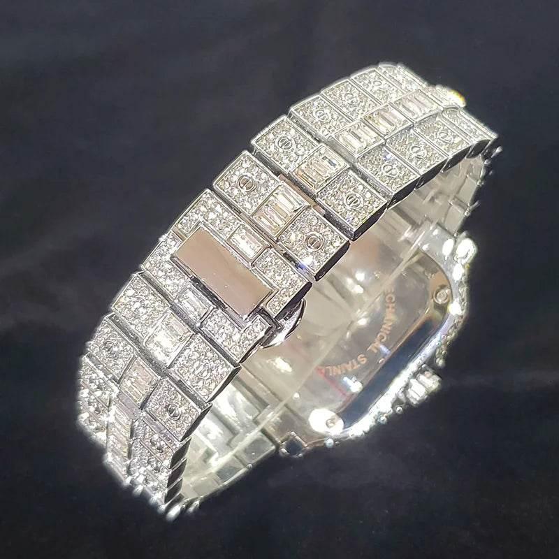 Luxury Diamond Watch Men Hip Hop Bling Iced Out Quartz Watches Fashion Blue Dial Silver Shiny Party Jewelry Relojes Dropshipping - Empire P.E