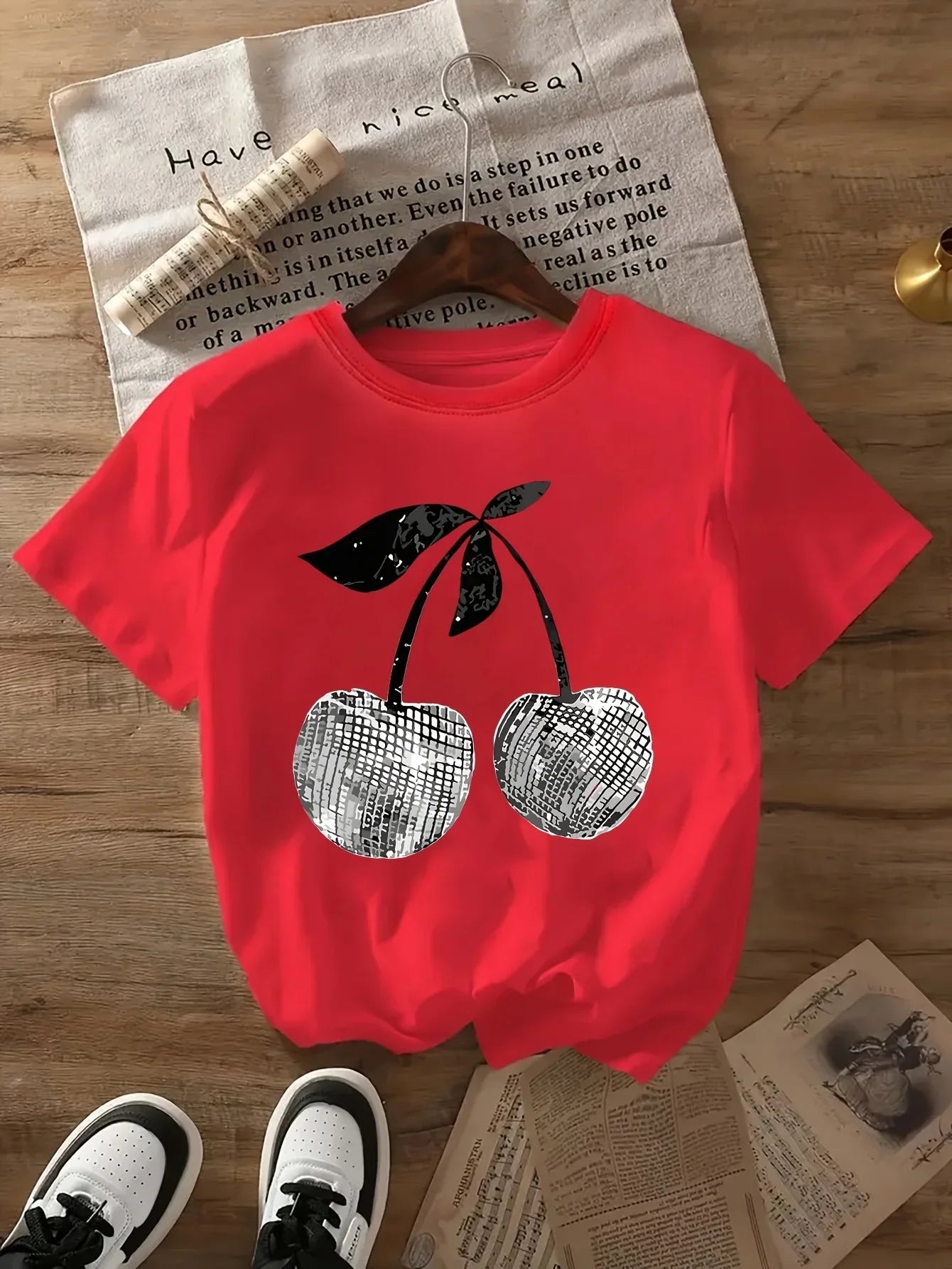 Silver Cherry Graphic Print T-Shirt - Empire P.E