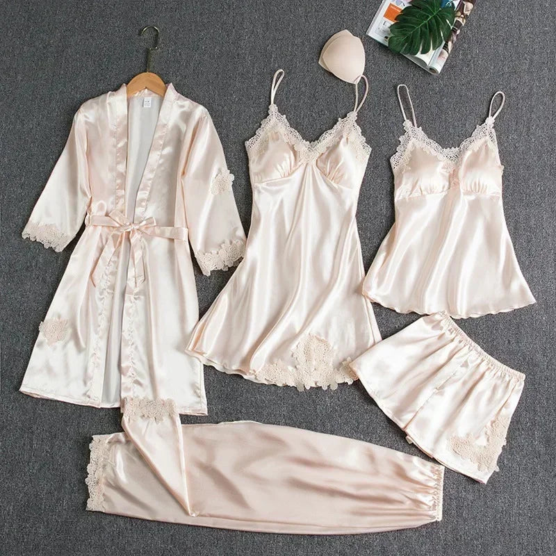 5-piece Set of Women's Sexy Silk Nightgown - Empire P.E