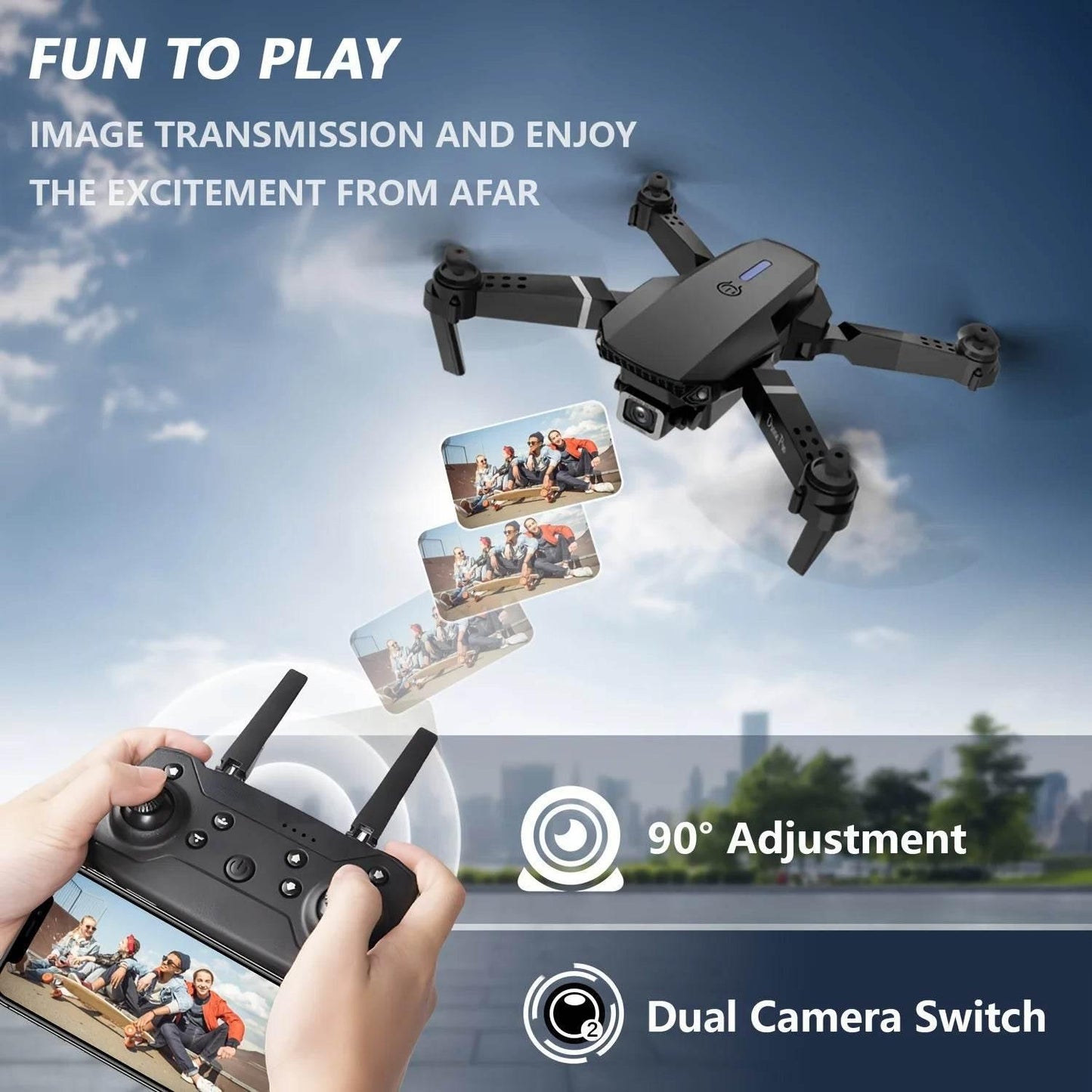 E88 Drone with Dual 4K HD Cameras, Wi-Fi, USB Charging, 1181.1inch Max Altitude, 3m/s Speed, One-Click Return, No GPS,4k drone - Empire P.E