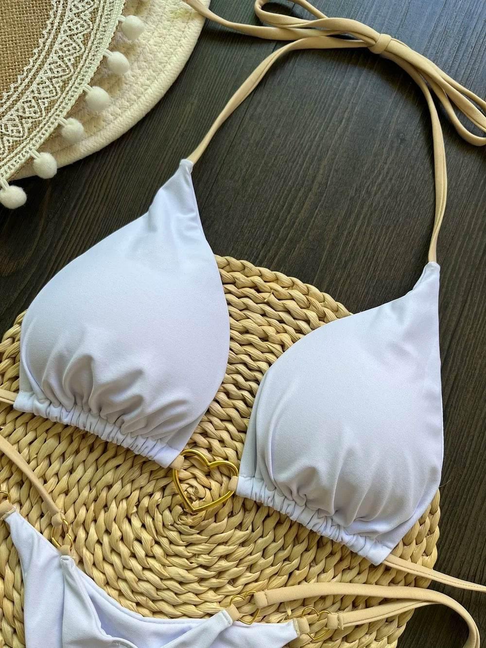 RUOTONSEPT Sexy Halter Solid color Bikini Set Women's Swimsuit Two-piece Triangle Thong Swimwear Bathing Suit Brazilian Biquinis - Empire P.E