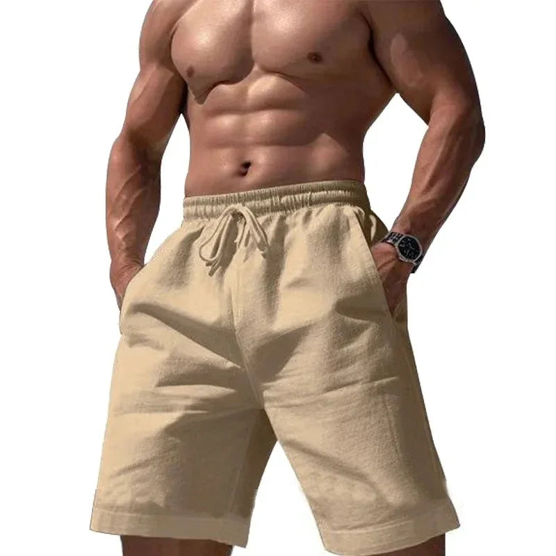 New Linen Cotton Shorts Solid Color Jogging Sweatpants Elastic Waist Shorts for Men Large Lightweight Summer Basketball Shorts - Empire P.E