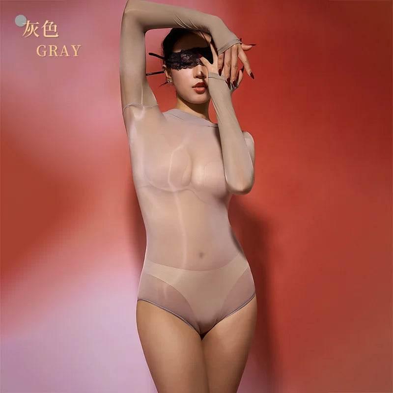 Sexy Women Oil Glossy Shiny High Cut Bodysuit - Empire P.E