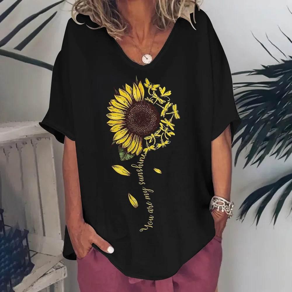 New Women'S T-Shirt Summer Short Sleeve V-Neck Top Loose Casual Female Clothing Streetwear Hip Hop Tee Harajuku T Shirt Pullover - Empire P.E