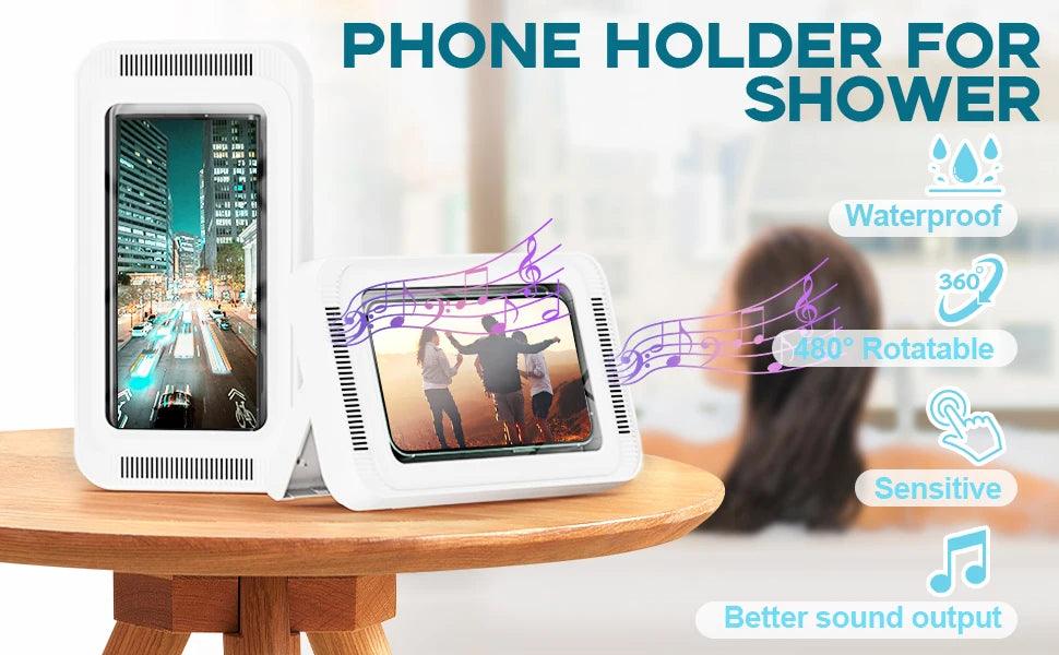 Shower Phone Holder with Speaker Waterproof 480 Rotation, Wall Phone Mount - Empire P.E