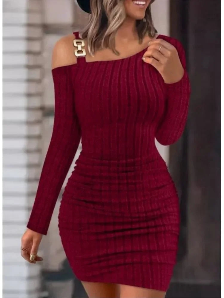 Sexy Chain Off Shoulder Mini Dress - Empire P.E
