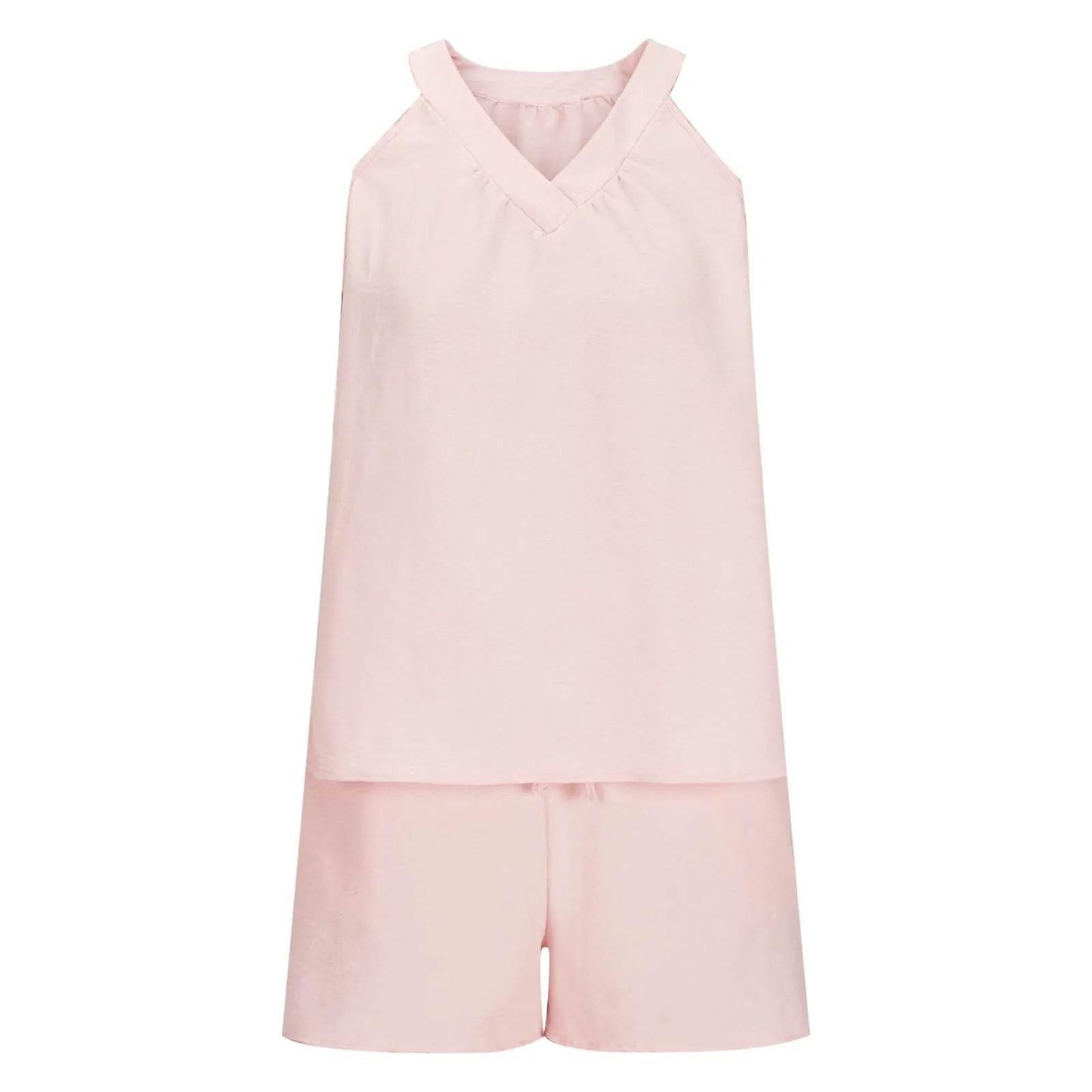 Women'S Summer Casual Suit New Urban Casual Women'S Solid Color Sleeveless Vest Elastic Shorts Home Clothes Two-Piece Set - Empire P.E