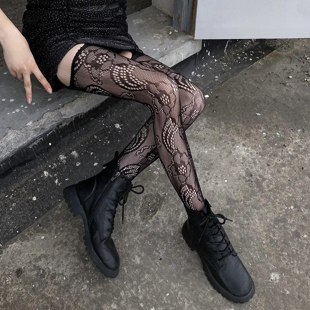Floral Fishnet Sexy High Waist Open Crotch Lingerie - Empire P.E