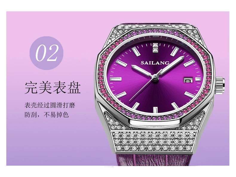 New Style Violet High-End Ladies Wrist Watch Luxury Diamond Waterproof - Empire P.E
