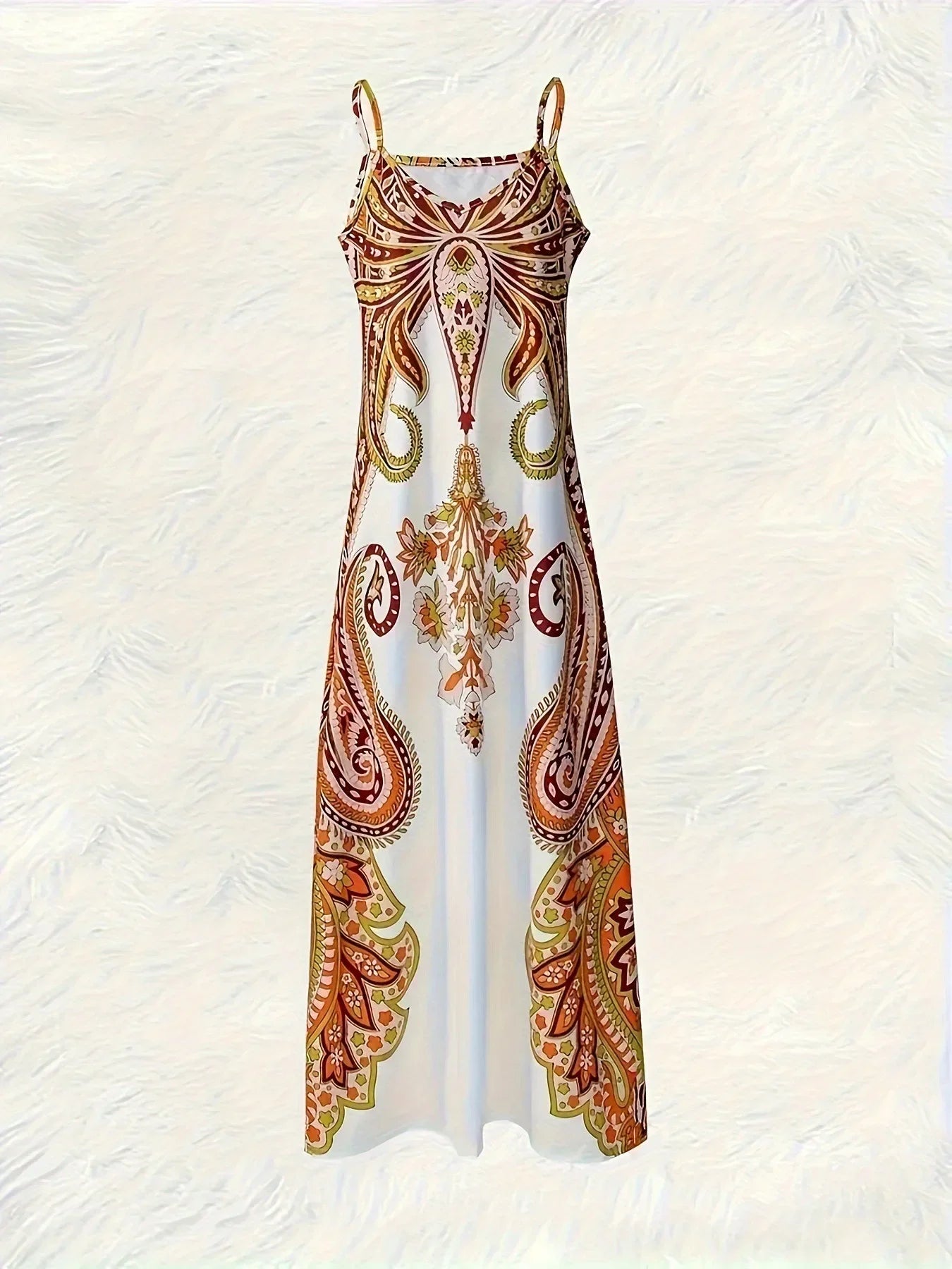 2024 Cross border New Flower Printed V-neck Strap Dress - Empire P.E