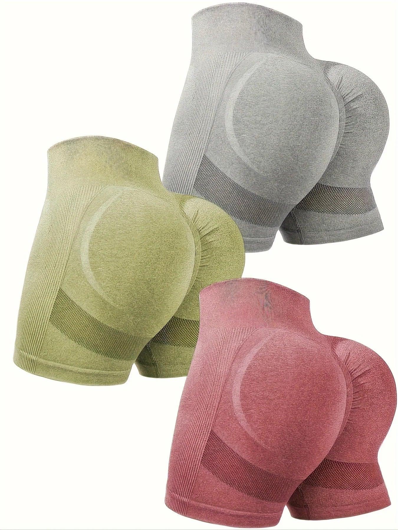 3-piece set of women's yoga wear high waist and high hips solid color casual sports shorts