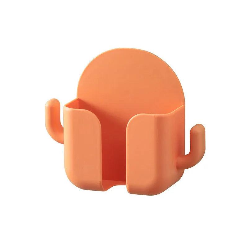 1pc Adhesive Wall Mount Phone Holder With Hooks, Storage Box ForMobile Phone Remote Control, Storage Box For Bedroom, Kitchen,Ba - Empire P.E