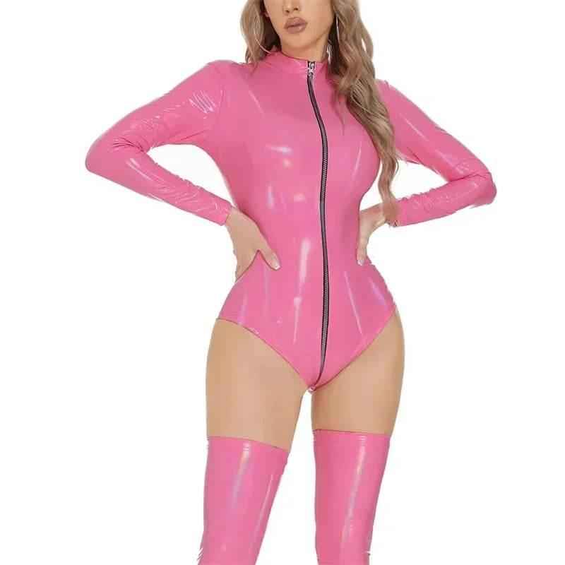 Women Sexy Party Skinny Patent Leather Bodysuit - Empire P.E