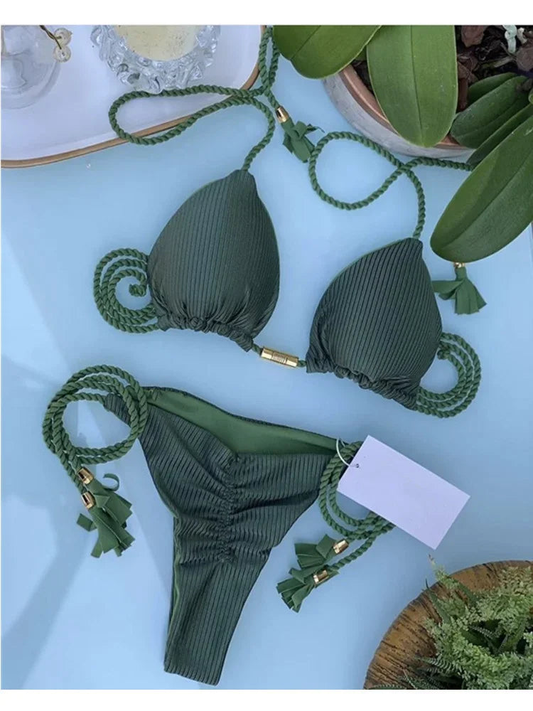 New Women Bikini Backless Rope Triangle Swimsuit Multicolor - Empire P.E