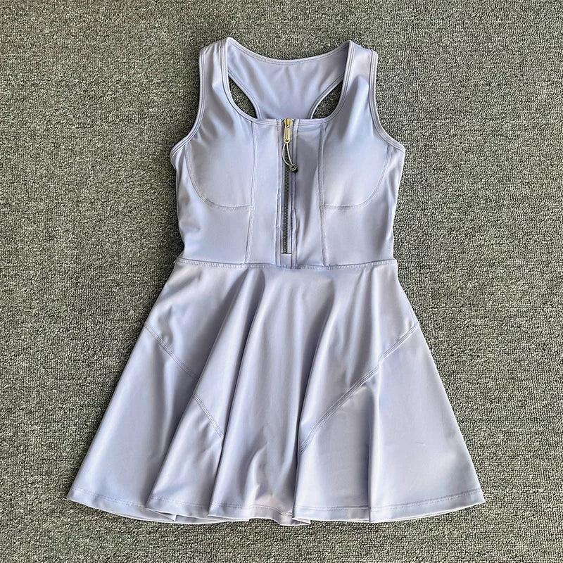Tennis Skirt Casual Half Zipper Sports Fitness Dress Anti-Running High Waist Slim Golf Yoga Dress - Empire P.E