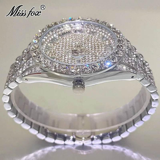 Hot Hip Hop Iced Out Watch for Mens Brand MISSFOX Fashion Bling Quartz Clocks Luxury Full Diamond Wrist Watches Man Reloj Hombre - Empire P.E