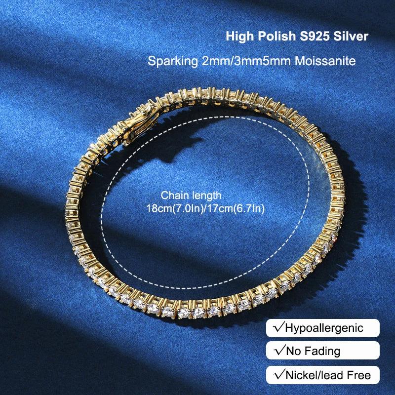 3mm/5mm Full Moissanite Tennis Bracelets Real 925 Sterling Silver - Empire P.E