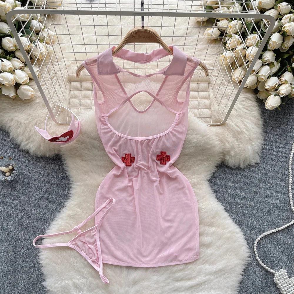 Hollow Out Cosplay Lingerie Lace Backless Jumpsuit - Empire P.E