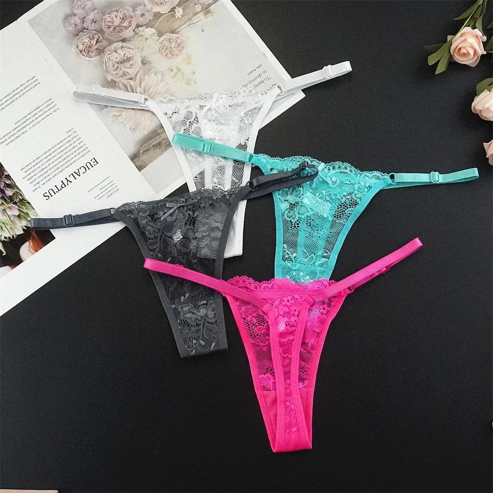 Sexy G String 4 Pcs Mix Adjustable Hollow Out Lace Thongs for Women - Empire P.E