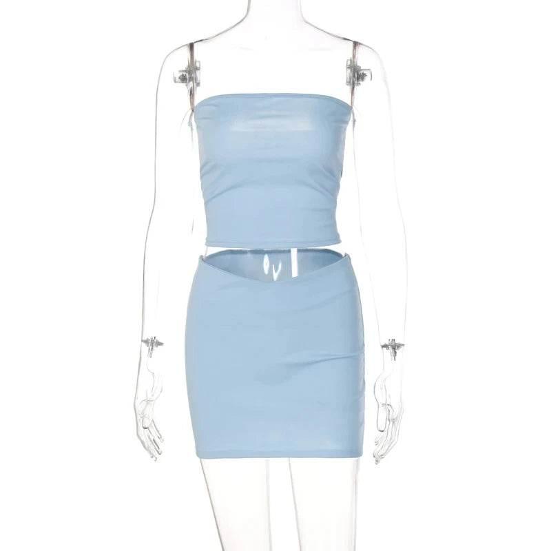 Hawthaw Women 2024 Summer Tube Tops Mini Skirts Party Club Two Piece Matching Sets Vacation Outfits Wholesale Items For Business - Empire P.E