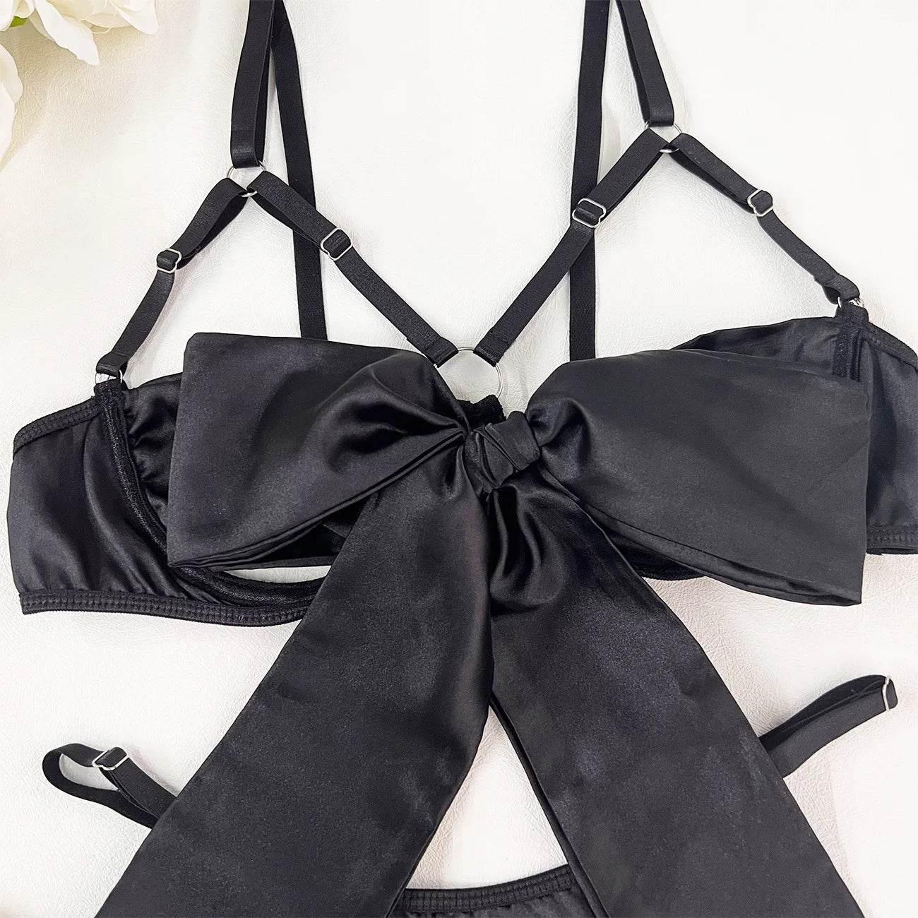 Bowknot Lingerie Open Bra Lace Up - Empire P.E