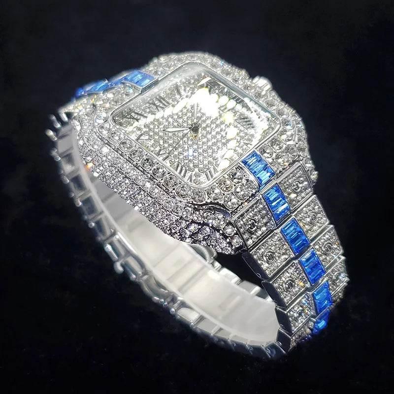 Luxury Full Diamond Watch for Men Fashion Green Iced Out Bling Square Watches Hip Hop Rap Jewelry Relogio Masculino Dropshipping - Empire P.E